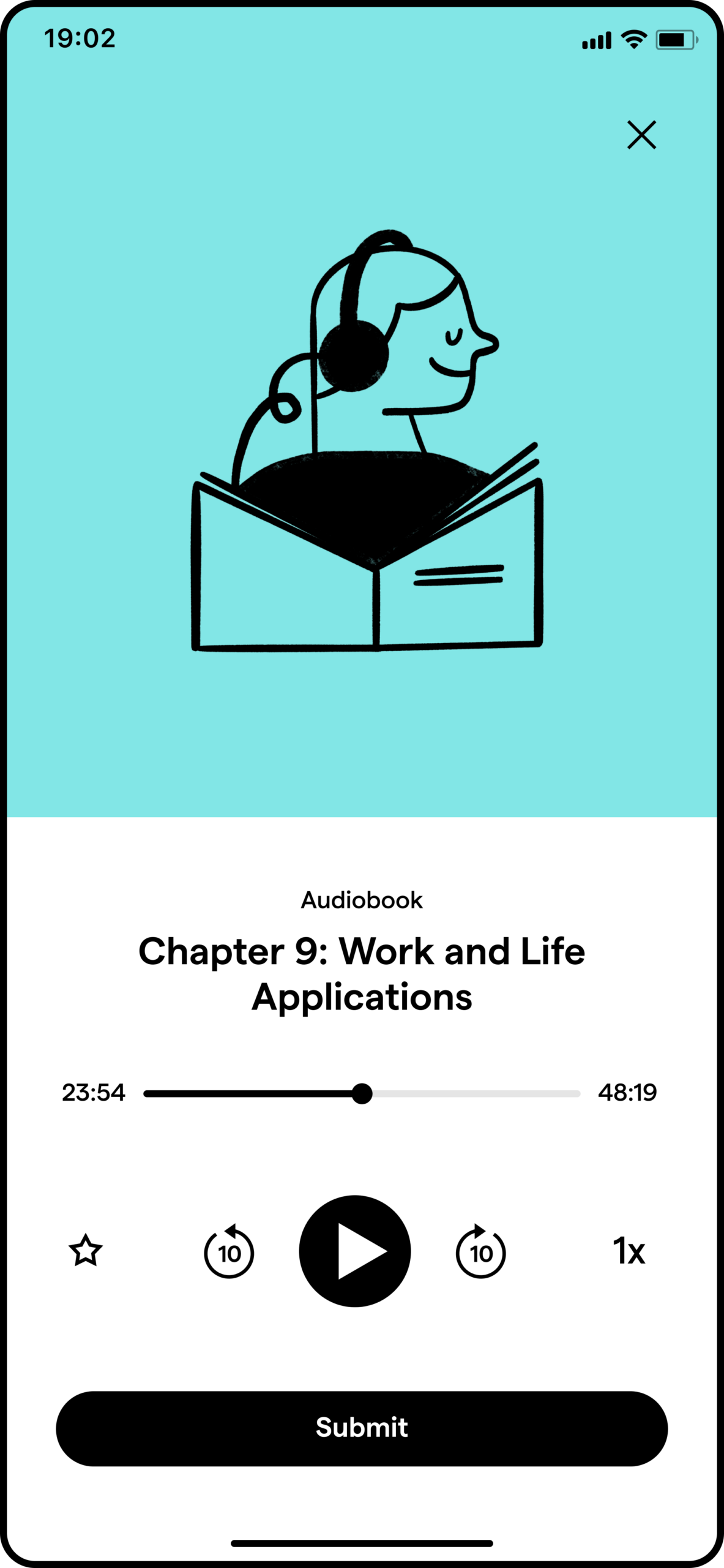 PQ app audiobook player on a chapter screen